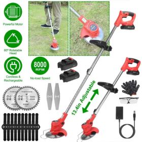 Cordless Grass Trimmer, 37-50.4in Adjustable Pole, 2x1500mAh Rechargeable Batteries, 8000 RPM Powerful Motor, 60° Trimming Angle, Lightweight Han