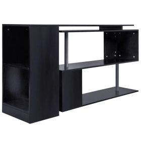 55" Corner Computer Desk, 360° Rotating L-Shaped Desk, Home Office Workstation with 3-Tier Shelves, Bookshelf, Black