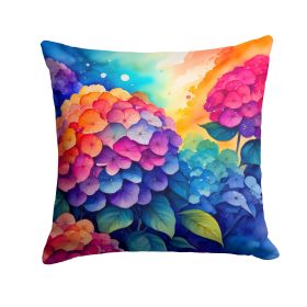 Colorful Hydrangeas Throw Pillow Machine Washable, Indoor Outdoor Decorative Pillow for Couch, Bed or Patio, 18Hx18W