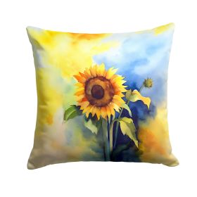 Sunflowers in Watercolor Throw Pillow Machine Washable, Indoor Outdoor Decorative Pillow for Couch, Bed or Patio, 18Hx18W