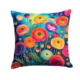 Colorful Ranunculus Throw Pillow Machine Washable, Indoor Outdoor Decorative Pillow for Couch, Bed or Patio, 18Hx18W