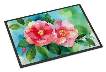 NEW Alabama Camellia in Watercolor Doormat Front Door Mat Indoor Outdoor Rugs for Entryway, Non Slip Washable Low Pile, 18H X 27W