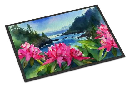 NEW Washington Coast Rhododendrons in Watercolor Doormat Front Door Mat Indoor Outdoor Rugs for Entryway, Non Slip Washable Low Pile, 18H X 27W