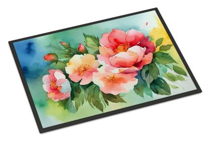 NEW Georgia Cherokee Rose in Watercolor Doormat Front Door Mat Indoor Outdoor Rugs for Entryway, Non Slip Washable Low Pile, 18H X 27W