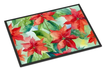 NEW Poinsettias in Watercolor Doormat Front Door Mat Indoor Outdoor Rugs for Entryway, Non Slip Washable Low Pile, 18H X 27W
