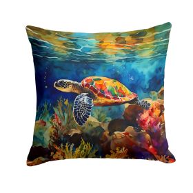 Loggerhead Sea Turtle Throw Pillow Machine Washable, Indoor Outdoor Decorative Pillow for Couch, Bed or Patio, 14Hx14W