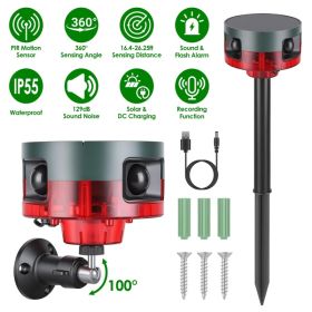 Solar & USB Rechargeable Motion Triggered Alarm, 360° PIR Detection, 15-Second Custom Recordable Audio, Flashing LED Light, Hardware Mount Kit fo