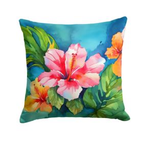Hawaii Hawaiian Hibiscus in Watercolor Throw Pillow Machine Washable, Indoor Outdoor Decorative Pillow for Couch, Bed or Patio, 14Hx14W (Option: Default)