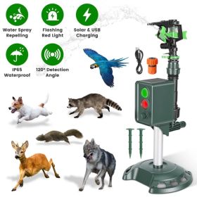 Solar Powered Motion Sensor Animal Repellent Sprinkler with Flashing Light Outdoor Animal Deterrent for Cats Dogs Squirrels Birds Raccons Deer An (Option: GREEN)