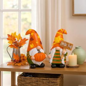 2 Pcs Fall Gnome Decoration Mini Autumn Gnomes Stripes Resin Fall Decorations for Harvest Thanksgiving Day Home Office Tiered Tray Table Decor (Option: Orange)