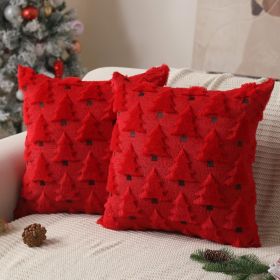 Christmas Pillow Covers 18x18 Inch Set Of 2 Christmas Decorations Soft Plush Faux Fur Wool Red Christmas Tree Throw Pillow Cases Winter Holiday D (Option: RED)