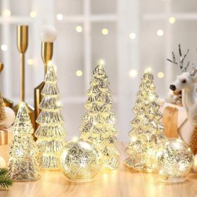 6 Pcs Mercury Glass Christmas Tree for Tabletop Light up Figurine Christmas Tree Mercury Cracked Glass Globe with Light for Xmas Decor Home Party (Option: Silver)