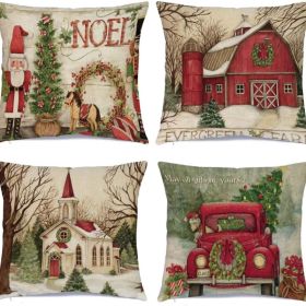 Christmas Decorations Christmas Pillow Covers 18 X 18 Inches Set Of 4 - Xmas Series Cushion Pillow Cover Custom Zippered Square Pillowcase (Option: Christmas)