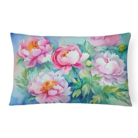 Flowers in Watercolor Throw Pillow Throw Pillow for Indoor Couch Bed Outdoor Patio Washable, Peonies 1595,12Hx16W (Option: Default)