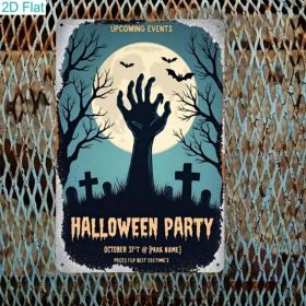 Halloween Metal Wall Art Sign 2D Flat, Spooky Zombie Tombstone Decor 8x12 (Option: Tin)