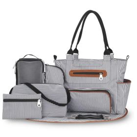 8PCS Baby Diaper Bag Set - Spacious 12-Pocket Design with Bottle Bag, Diaper Pad & Burp Cloths - 2 Carrying Ways, Wide Opening for Easy Access - (Option: BlackStripe)