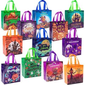 12Pcs Halloween Trick or Treat Bags, Tote Bags with Handles for Kids, Halloween Reusable Non-Woven Gift Bags for Gifts Wrapping, Party Supplies. (Option: 12pcs)