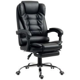High Back Office Chair PU Leather Executive Office Chair with Retractable Footrest Padded Armrest Black (Option: black)
