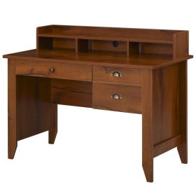 Computer Desk with Storage Hutch, Drawers, Shelf, Home Office Writing Table Study Workstation with Cable Management, Brown (Option: BROWN)