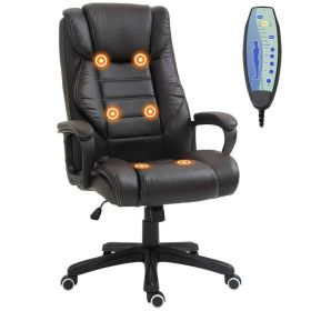 Massage Office Chair, High Back Executive Office Chair with 6-Point Vibration, Adjustable Height, Swivel Seat and Rocking Function, Brown (Option: BROWN)