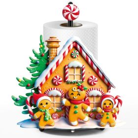 Christmas Paper Towel Holder, 3D Gingerbread House Design, Large Metal Towel Stand For Kitchen, Bathroom Countertop & Holiday Decor (Option: MULTI)