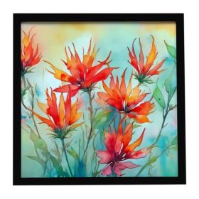 Wyoming Indian Paintbrush in Watercolor Framed Metal Print Bathroom, Kitchen, Office, Home Decor Wall Art Ready to Hang, Square, 8X8 (Option: Default)