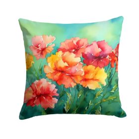 Ohio Scarlet Carnations in Watercolor Throw Pillow Machine Washable, Indoor Outdoor Decorative Pillow for Couch, Bed or Patio, 14Hx14W (Option: Default)