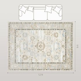 9x12 Area Rug, Indoor Boho Machine Washable Carpet for Living Room, Bedroom, Dining Room, Kitchen, Blue (Option: Blue)