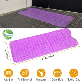 Bathroom Tub Shower Mat,  PVC Non-Slip Bathmat with Suction Cups and Drain Holes, Raised Pebble Surface, Machine-Washable for Home Wet-Place Use (Option: Transparent Purple-L)