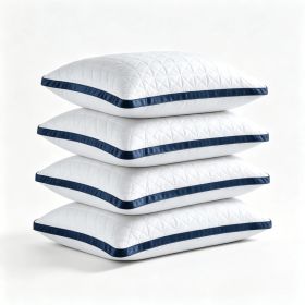 2-Pack Luxury Bed Pillows - Breathable Down Alternative Gusseted Supportive Pillows With White & Navy Blue Elegant Pattern, Soft Fiber Fill For E (Option: 4pc Standard 17x 26in)