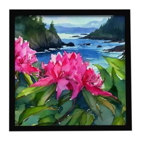 Washington Coast Rhododendrons in Watercolor Framed Metal Print Bathroom, Kitchen, Office, Home Decor Wall Art Ready to Hang, Square, 8X8 (Option: Default)