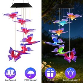 Outdoor Solar Wind Chimes with Butterfly Design, Color Changing LED Light, Waterproof Wind Chime for Garden & Home Decoration (Option: 1PCS)