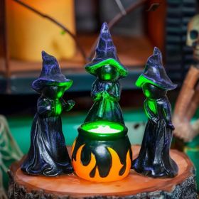 4 PCS Halloween Miniature Witches Cauldron Figurine Table Decoration, Resin Scary Witches Lighted up Cauldron, Halloween Festival Supplies Indoor (Option: black)