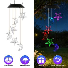 Color Changing Solar Wind Chime Light, Moon & Star Wind Chimes, Waterproof Outdoor Hanging Decor for Garden Balcony Porch (Option: 1PCS)