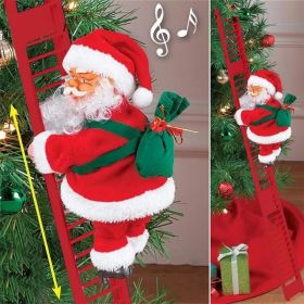 Christmas  Electric Climbing Santa with Music & LED Light, Electric Climbing Ladder Santa Claus Doll for Xmas Tree Decorations Hanging Christmas (Option: Cred)