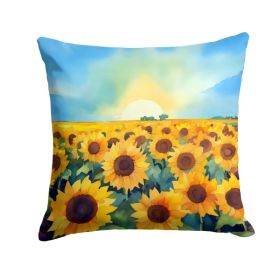 Kansas Sunflowers in Watercolor Throw Pillow Machine Washable, Indoor Outdoor Decorative Pillow for Couch, Bed or Patio, 18Hx18W (Option: Default)