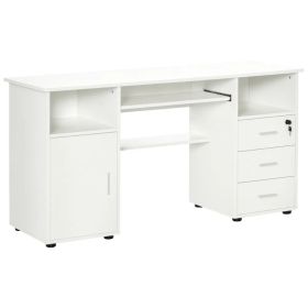 Computer Desk with Keyboard Tray and Drawers, Writing Desk, Home Office Workstation, White (Option: White)