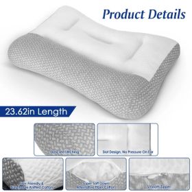Contoured Dual-Height Bed Pillow with Ear Slot, Breathable Knit Mesh Cover, Down-Alternative Filling Pillow for Household Bedroom Sleeping (Option: Low-2 pcs)