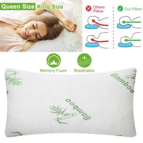 Bamboo Memory Foam Pillow Hypoallergenic Bed Pillow For Head Neck Rest Sleeping Shredded Pillow With Washable Cover [Queen Size] (Option: QUEEN)