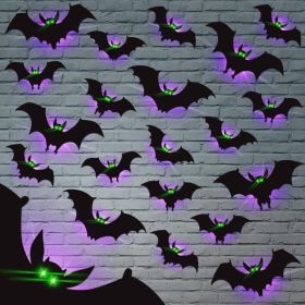 24 Pcs Halloween Bat Wall Stickers, Glow In The Dark Eyes, 4 Styles Removable PVC Decor (Option: black)