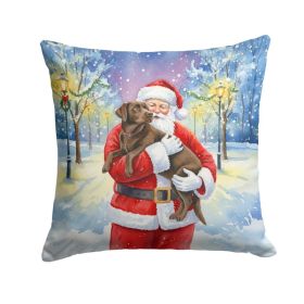 Chocolate Labrador Retriever with Santa Claus Throw Pillow Decorative Indoor Outdoor Accent Cushion for Couch, Bed or Patio, 18Hx18W (Option: Default)