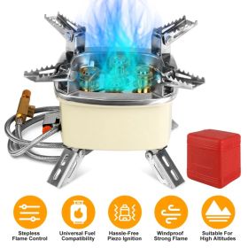 Foldable Portable Outdoor Gas Camping Stove 13000W Stepless Flame Control, Stainless Steel High Carbon Steel Copper Structure Supports 44lbs Mult (Option: Beige)