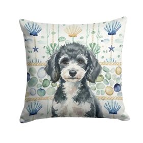 Miniature Parti Poodle Coastal Sea Glass Throw Pillow Decorative Indoor Outdoor Accent Cushion for Couch, Bed or Patio, 14Hx14W (Option: Default)