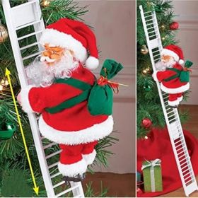 Christmas  Electric Climbing Santa with Music & LED Light, Electric Climbing Ladder Santa Claus Doll for Xmas Tree Decorations Hanging Christmas (Option: B white)