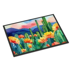 NEW Arizona Saguaro Cactus Blossom in Watercolor Doormat Front Door Mat Indoor Outdoor Rugs for Entryway, Non Slip Washable Low Pile, 18H X 27W (Option: Default)