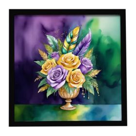 Flowers Mardi Gras Framed Metal Print Bathroom, Kitchen, Office, Home Decor Wall Art Ready to Hang, Square, 8X8 (Option: Default)