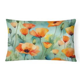 NEW State Watercolor Flowers Throw Pillow Throw Pillow for Indoor Couch Bed Outdoor Patio Washable, California California Poppies 1629,12Hx16W (Option: Default)