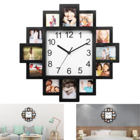 Photo Frame Clock Picture Collage 12-Picture Display Wall Clock Photowall Wall Hanging Home Decor (Option: black)