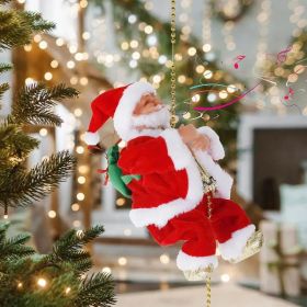 Christmas  Electric Climbing Santa with Music & LED Light, Electric Climbing Ladder Santa Claus Doll for Xmas Tree Decorations Hanging Christmas (Option: A RED)