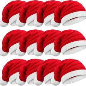 12PCS Christmas Knitted Elf Hats, Santa Xmas Beanie Caps With Pompom, Winter Holiday Hats For Men & Women (Option: RED)